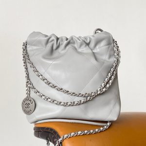CC 23C Mini Hobo Bag 20cm Light Gray-Silver Lambskin SHW