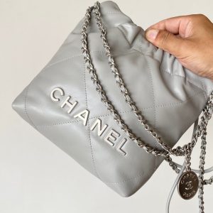 CC 23C Mini Hobo Bag 20cm Light Gray-Silver Lambskin SHW
