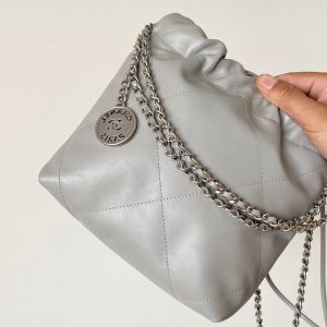 CC 23C Mini Hobo Bag 20cm Light Gray-Silver Lambskin SHW