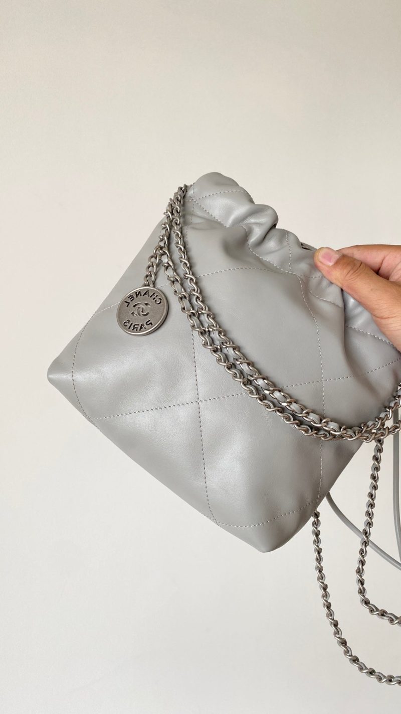 CC 23C Mini Hobo Bag 20cm Light Gray-Silver Lambskin SHW