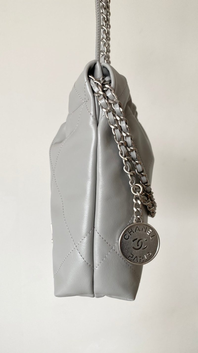 CC 23C Mini Hobo Bag 20cm Light Gray-Silver Lambskin SHW