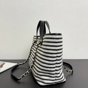 CC 26 Striped Woven Beach Bag 46 Black in Cowhide