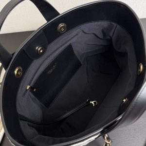 CC 26 Striped Woven Beach Bag 46 Black in Cowhide