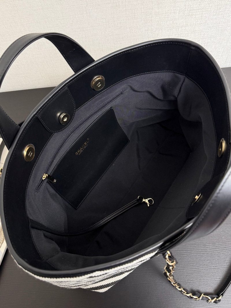 CC 26 Striped Woven Beach Bag 46 Black in Cowhide