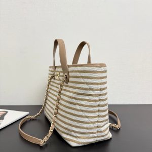 CC 26 Striped Woven Beach Bag 46 Beige in Cowhide