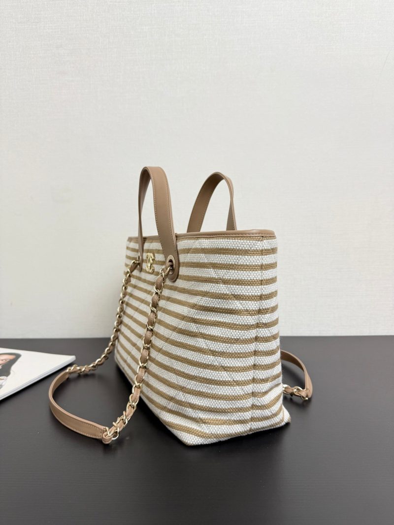 CC 26 Striped Woven Beach Bag 46 Beige in Cowhide