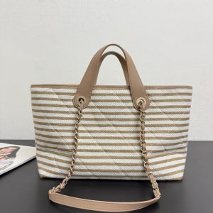 CC 26 Striped Woven Beach Bag 46 Beige in Cowhide