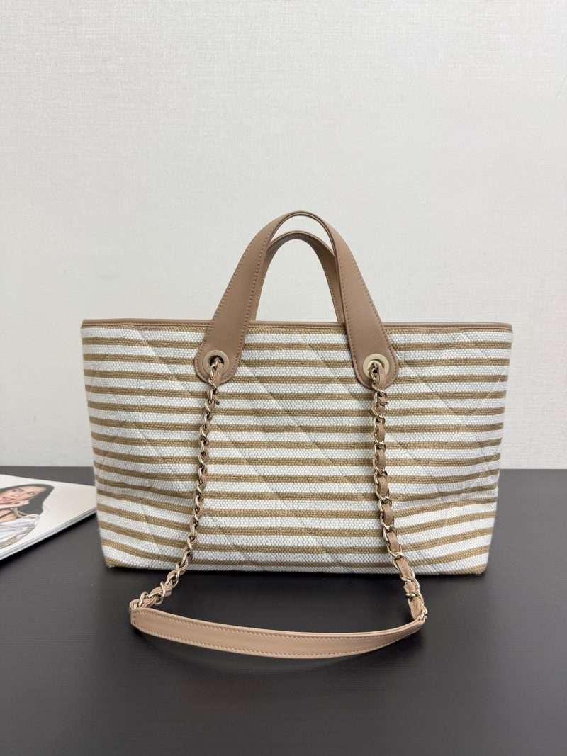 CC 26 Striped Woven Beach Bag 46 Beige in Cowhide