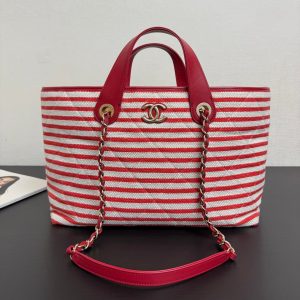 CC 26 Striped Woven Beach Bag 46 Red in Cowhide