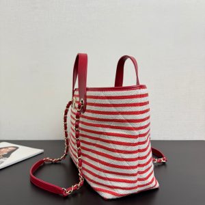 CC 26 Striped Woven Beach Bag 46 Red in Cowhide