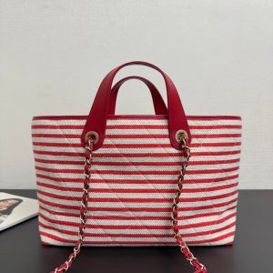 CC 26 Striped Woven Beach Bag 46 Red in Cowhide
