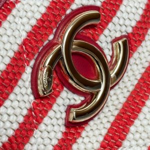 CC 26 Striped Woven Beach Bag 46 Red in Cowhide