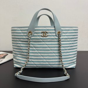 CC 26 Striped Woven Beach Bag 46 Blue in Cowhide