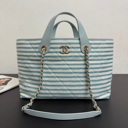 CC 26 Striped Woven Beach Bag 46 Blue in Cowhide