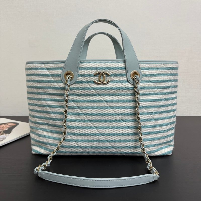 CC 26 Striped Woven Beach Bag 46 Blue in Cowhide