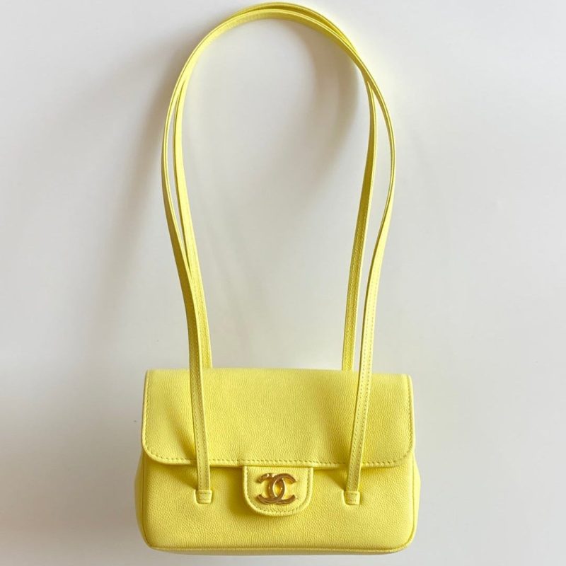 MM 26 Coco Long Shoulder Strap Flap Yellow Bag in Cowhide