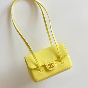 MM 26 Coco Long Shoulder Strap Flap Yellow Bag in Cowhide