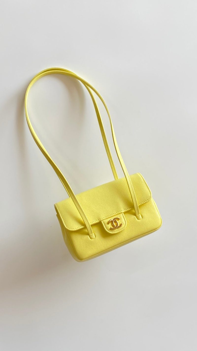 MM 26 Coco Long Shoulder Strap Flap Yellow Bag in Cowhide
