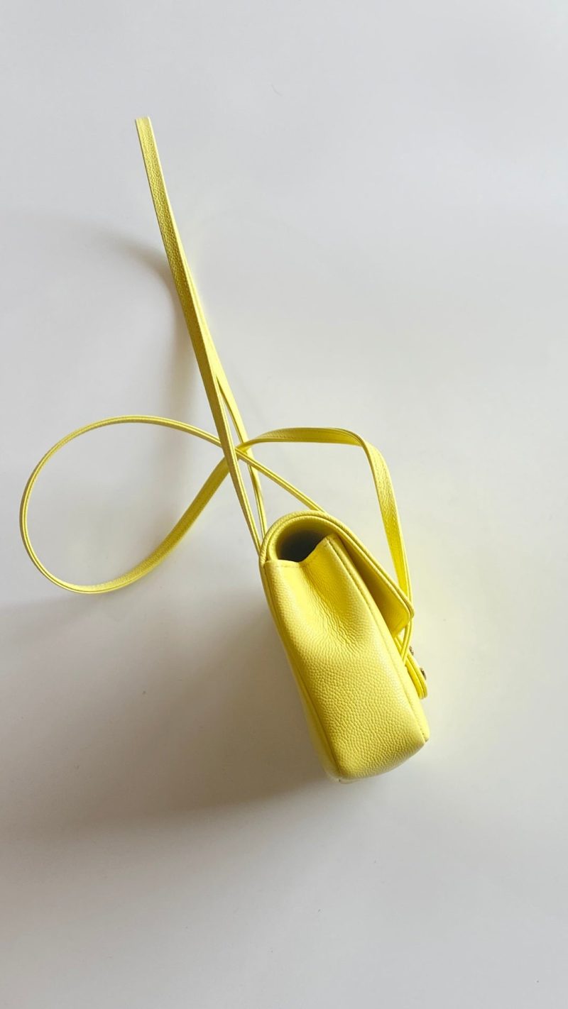 MM 26 Coco Long Shoulder Strap Flap Yellow Bag in Cowhide