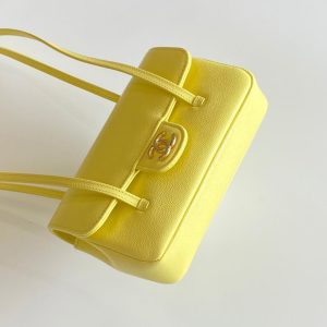 MM 26 Coco Long Shoulder Strap Flap Yellow Bag in Cowhide