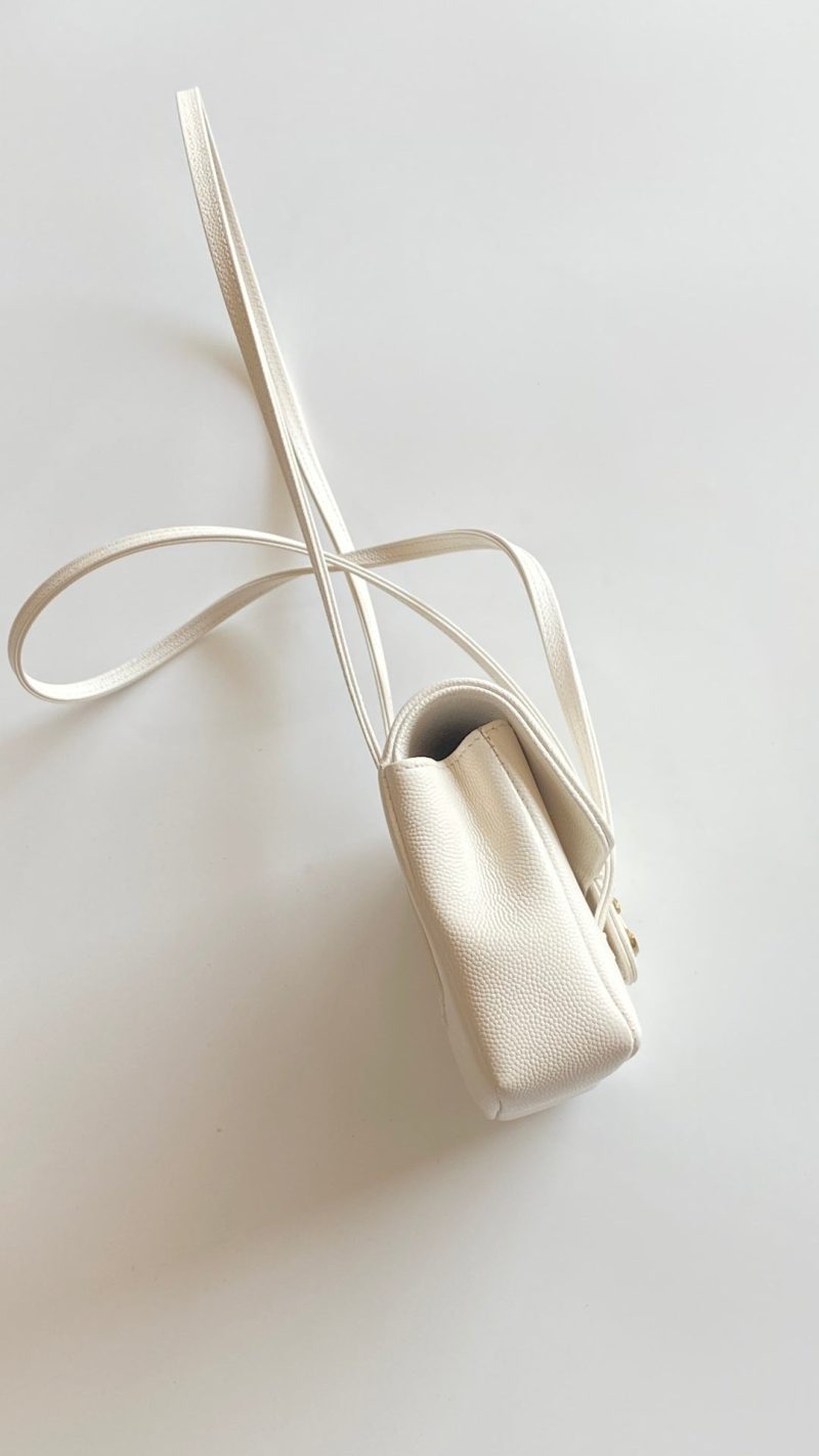 MM 26 Coco Long Shoulder Strap Flap White Bag in Cowhide