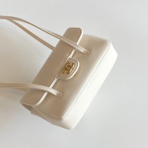 MM 26 Coco Long Shoulder Strap Flap White Bag in Cowhide