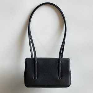 MM 26 Coco Long Shoulder Strap Flap Black Bag in Cowhide