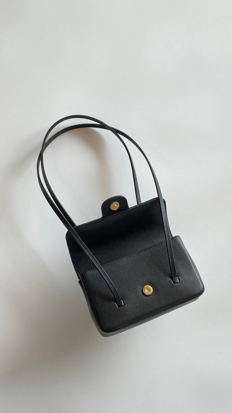 MM 26 Coco Long Shoulder Strap Flap Black Bag in Cowhide