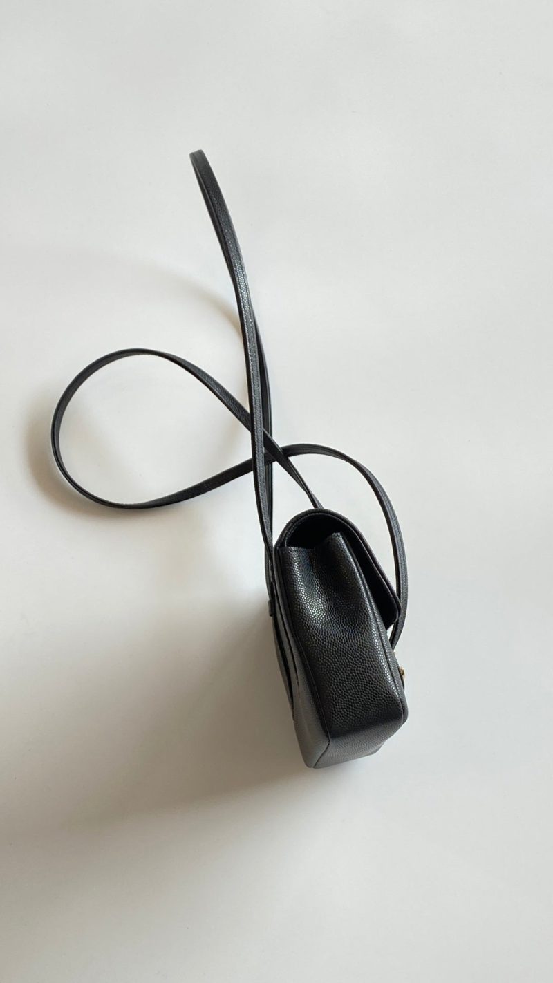 MM 26 Coco Long Shoulder Strap Flap Black Bag in Cowhide