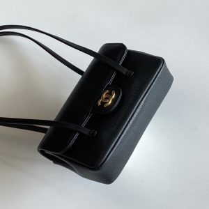 MM 26 Coco Long Shoulder Strap Flap Black Bag in Cowhide