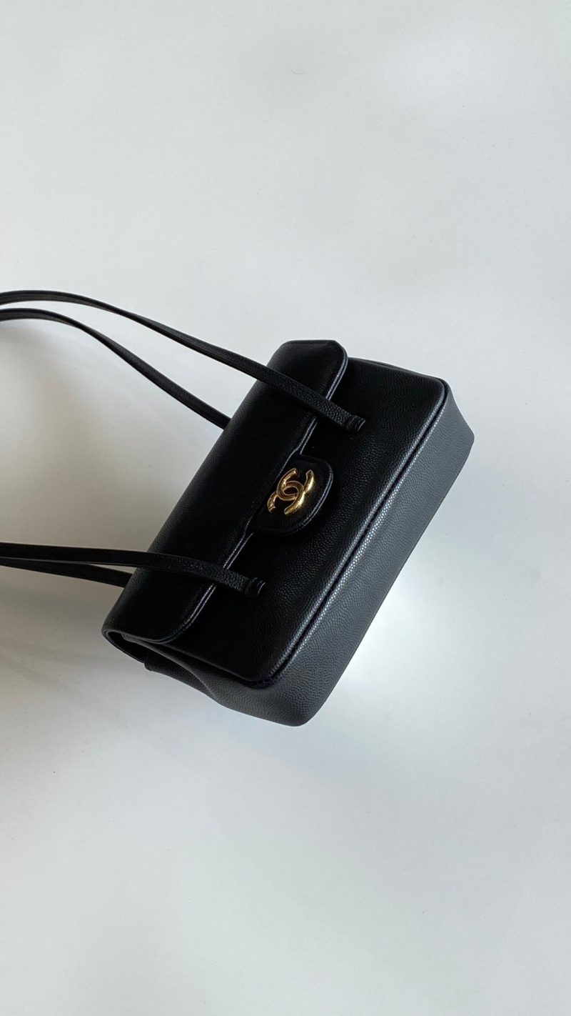 MM 26 Coco Long Shoulder Strap Flap Black Bag in Cowhide