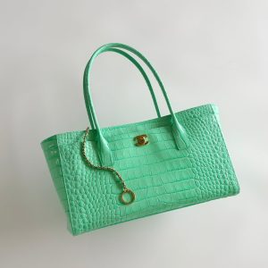 CC 26S Cerf Classic Commuter Tote Bag in Mint Green Crocodile-Embossed Calfskin (made - to - order)
