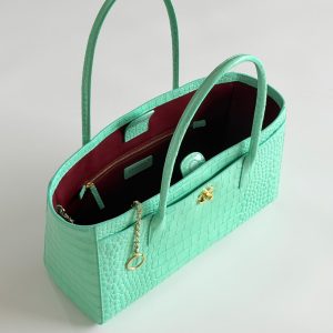 CC 26S Cerf Classic Commuter Tote Bag in Mint Green Crocodile-Embossed Calfskin (made - to - order)
