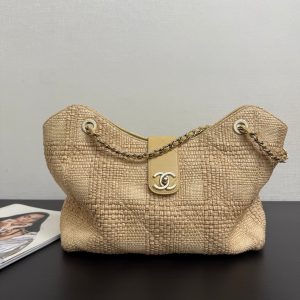 CC 26S Tote Bag in Beige Braided Raffia Gold Hardware (made - to - order)