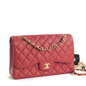 FLAP BAG JUMBO 30CM RED CAVIAR GOLD HARDWARE