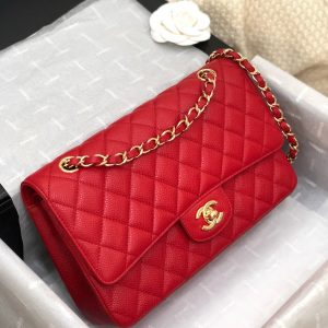 FLAP BAG MEDIUM 25CM RED CAVIAR GOLD HARDWARE