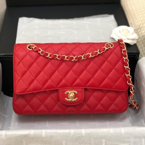 1573053995_3291599548_0 FLAP BAG MEDIUM 25CM RED CAVIAR GOLD HARDWARE