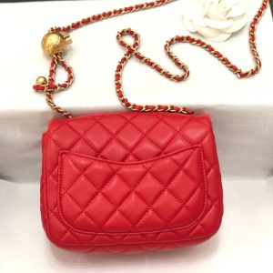 MINI SQUARE CLASSIC FLAP BAG 17CM RED LAMBSKIN GOLD HARDWARE