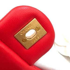 MINI SQUARE CLASSIC FLAP BAG 17CM RED LAMBSKIN GOLD HARDWARE