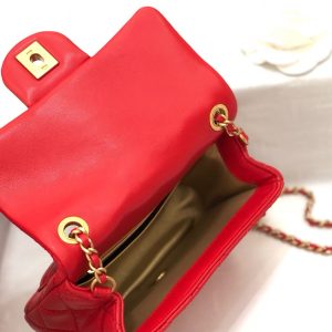MINI SQUARE CLASSIC FLAP BAG 17CM RED LAMBSKIN GOLD HARDWARE