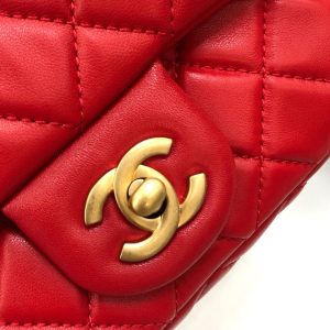 MINI SQUARE CLASSIC FLAP BAG 17CM RED LAMBSKIN GOLD HARDWARE