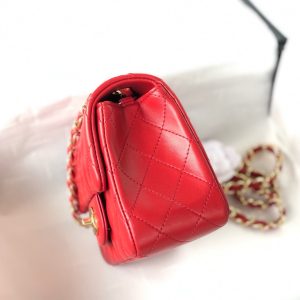 MINI SQUARE FLAP BAG 17CM RED LAMBSKIN GOLD HARDWARE