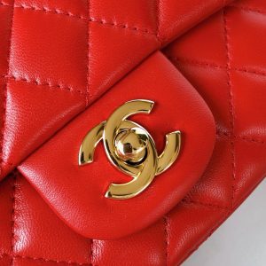 MINI SQUARE FLAP BAG 17CM RED LAMBSKIN GOLD HARDWARE