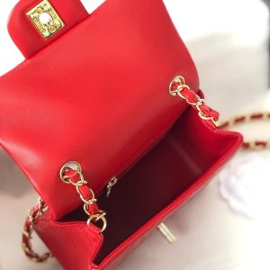 MINI SQUARE FLAP BAG 17CM RED LAMBSKIN GOLD HARDWARE