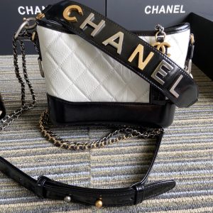 CC MEDIUM 20 HOBO BAG IN WHITE MIX BLACK CALFSKIN WITH STRAP