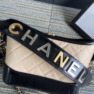 CC MEDIUM 20 HOBO BAG IN BEIGE CREAM MIX BLACK CALFSKIN WITH STRAP