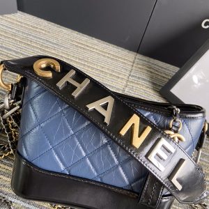 CC MEDIUM 20 HOBO BAG IN AEGEAN BLUE MIX BLACK CALFSKIN WITH STRAP