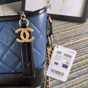 CC MEDIUM 20 HOBO BAG IN AEGEAN BLUE MIX BLACK CALFSKIN WITH STRAP