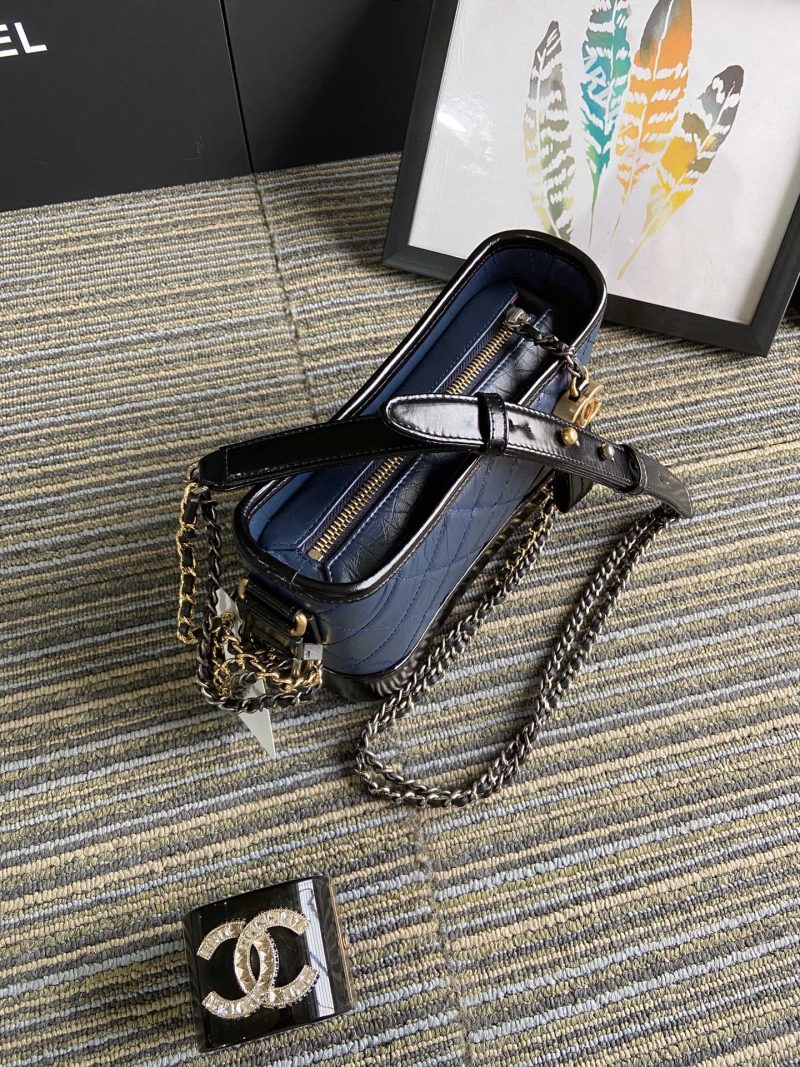 CC MEDIUM 20 HOBO BAG IN AEGEAN BLUE MIX BLACK CALFSKIN WITH STRAP