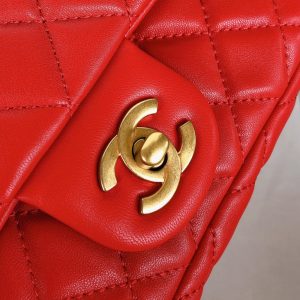 MINI RECTANGLE CLASSIC FLAP BAG 20CM RED LAMBSKIN GOLD HARDWARE